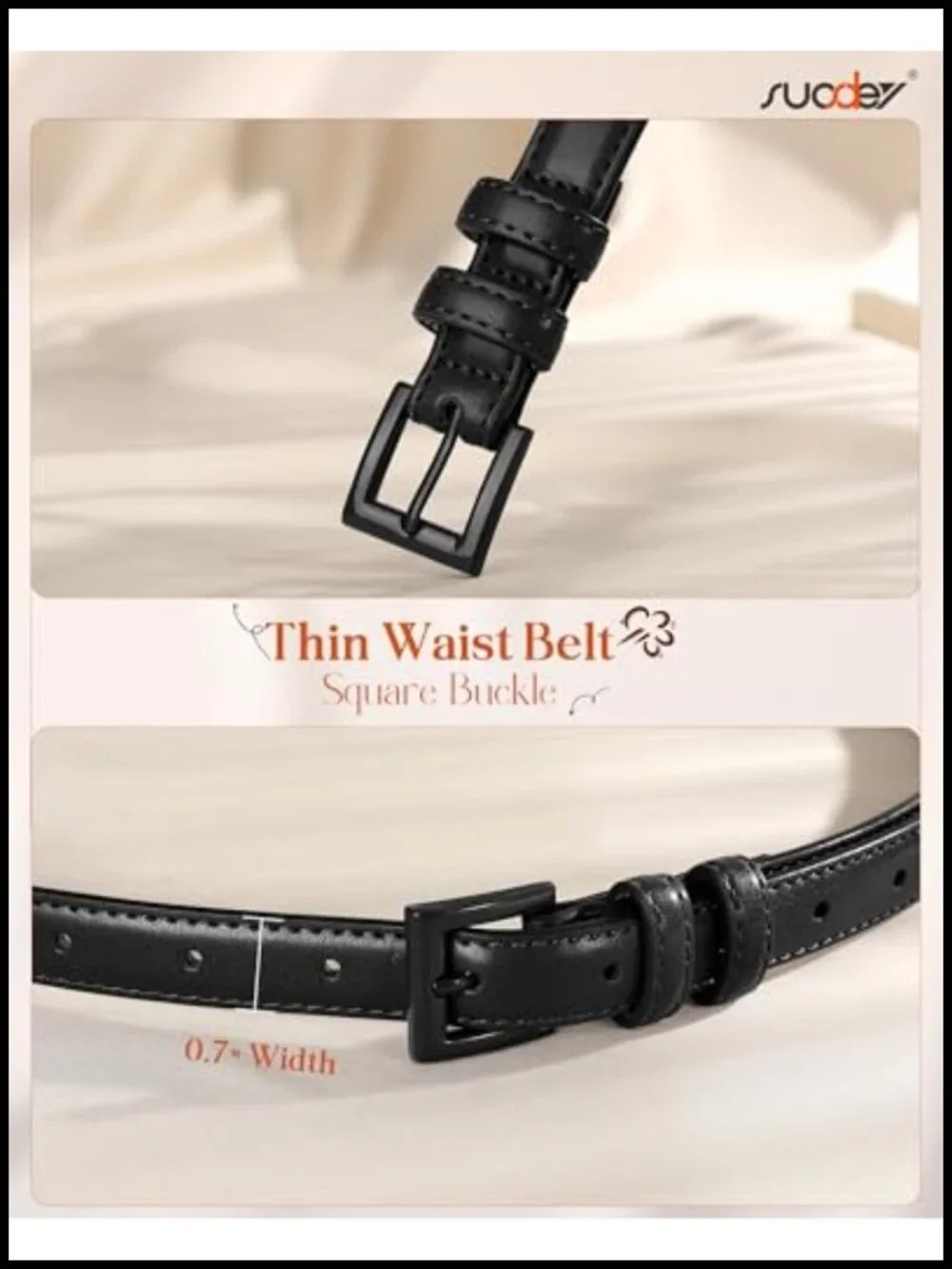 Women's Skinny PU Leather Belt with Square Buckle - 0.7